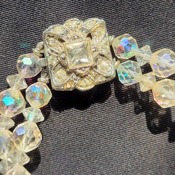Vintage Double-Strand Aurora Borealis Crystal Bead Bracelet With Rhinestone Clas - Picture 2 of 8